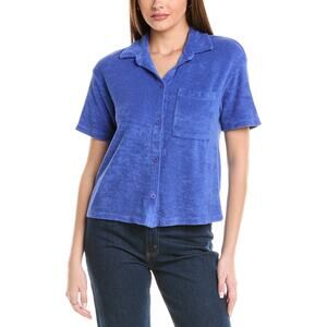 NWT SUNDRY Crop Button Down Terry Cloth Shirt Regalia Blue 3 Large L